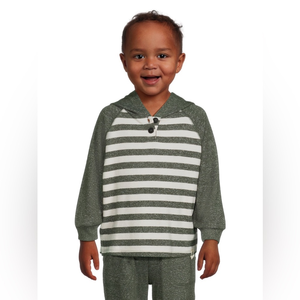 Easy-Peasy Toddler Boy Long Sleeve Hacci Hoodie – Green/Cream – Size 4T